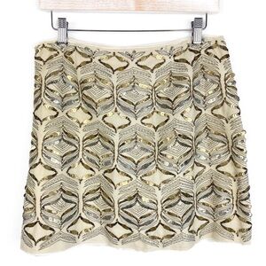 New Elie Tahari Womens Wool Mini Skirt 6 Ivory Beaded Sequin Party Cocktail Glam